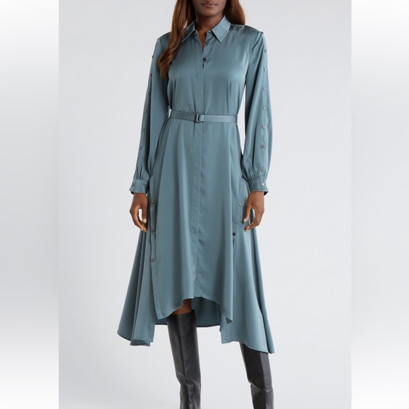All Saints Dresses & Skirts - All Saints Teal High-Low Button Sleeve Dress